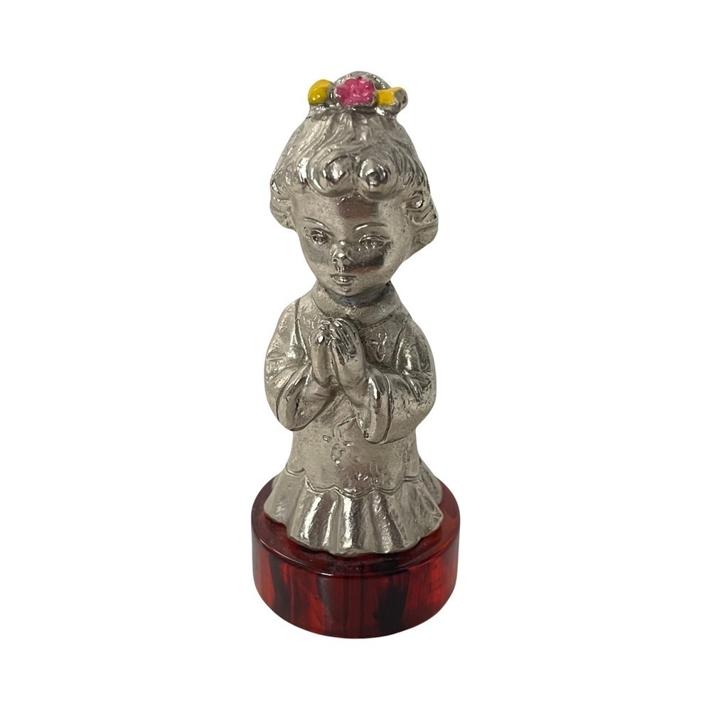 Praying Girl Pewter Figurine Peltro Made in Italy